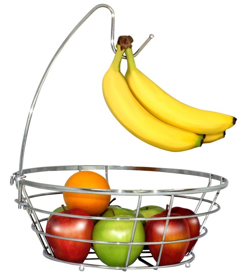 Deco Brothers Fruit Bowl with Banana Holder, Chrome - Image 1